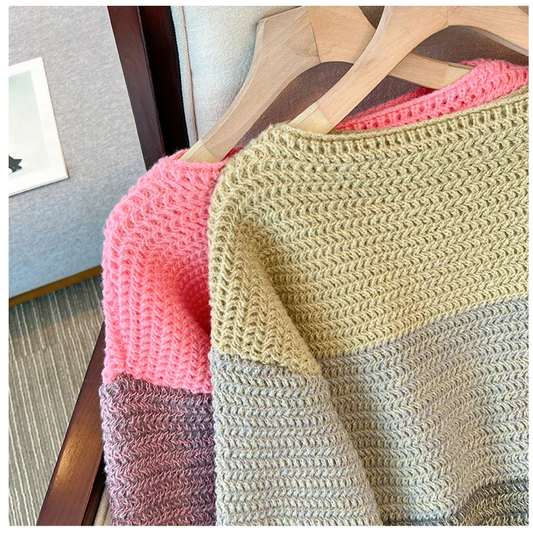 Women's Oversized Knit Sweater with Patchwork Design – Melina