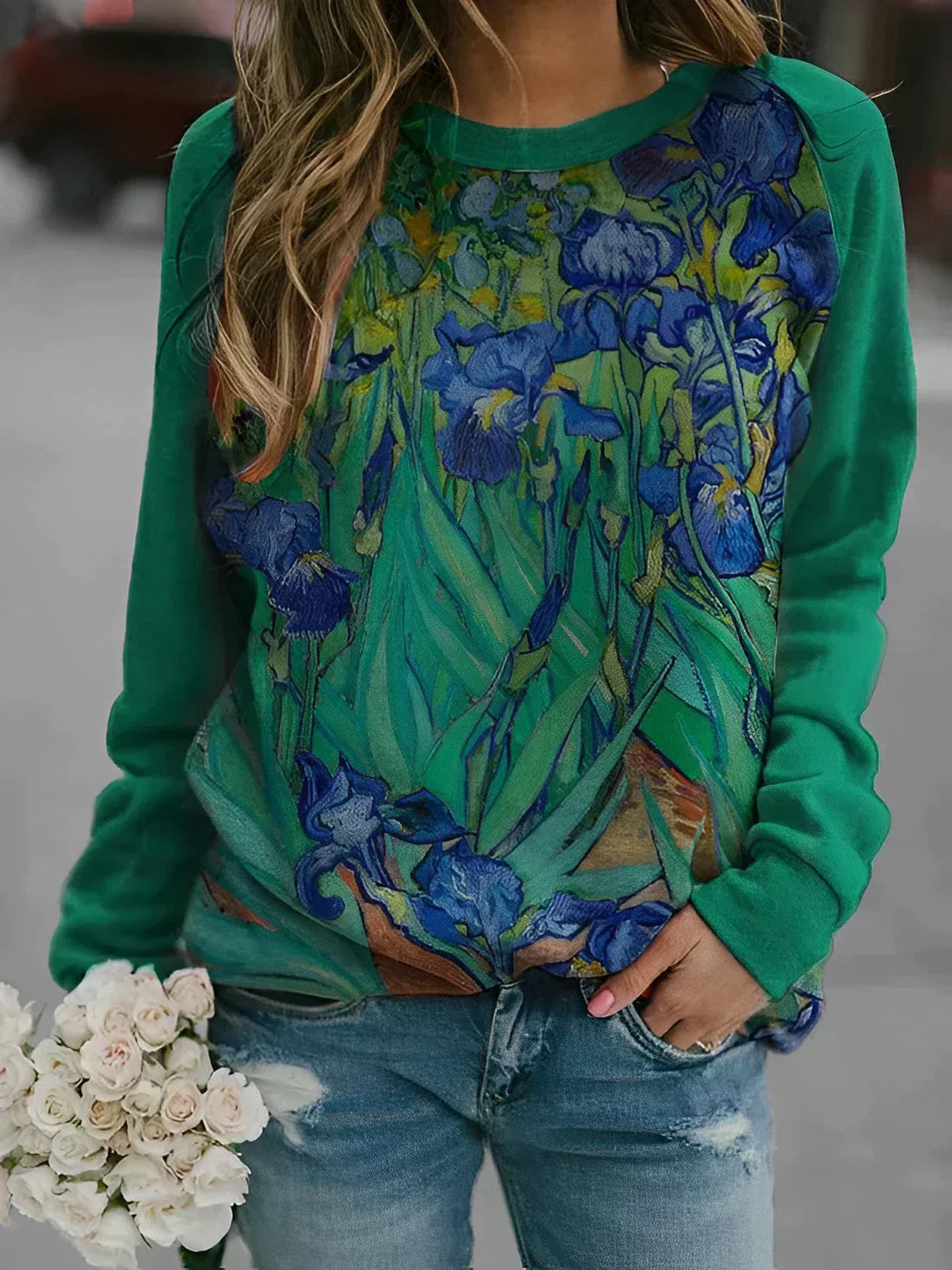 Ladies' autumn top with floral pattern – Elviera