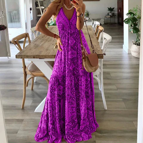 Summer Boho Maxi Dress with Floral Print – Isabella