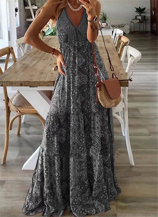 Summer Boho Maxi Dress with Floral Print – Isabella
