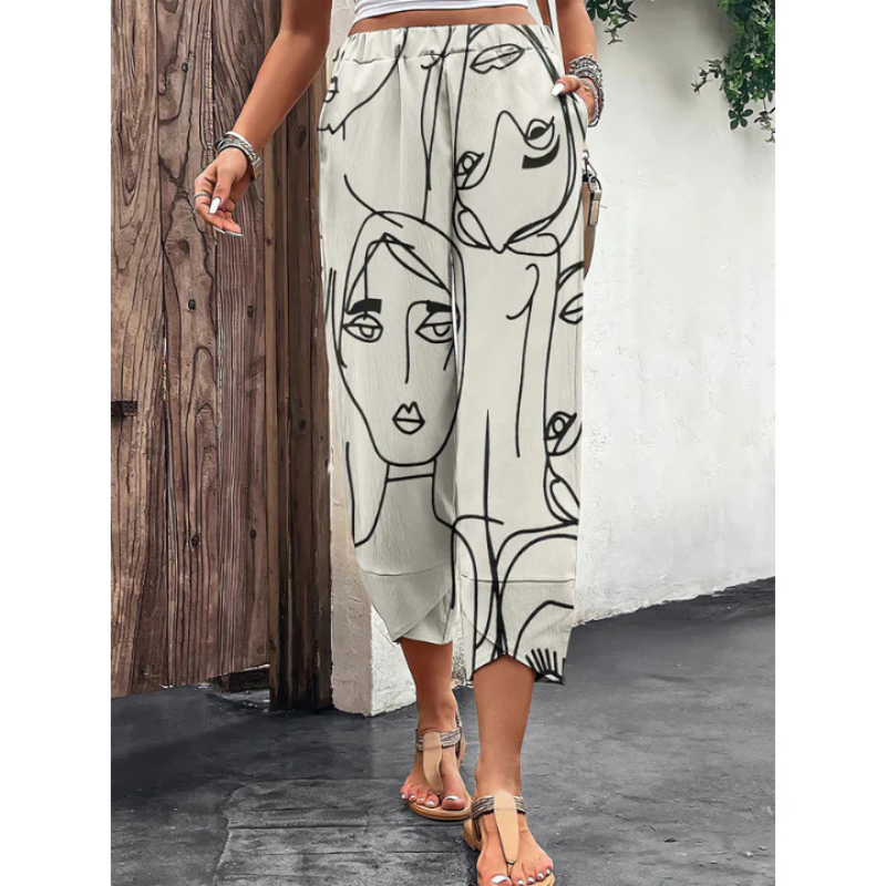 Casual women's autumn wide-leg trousers with elasticated waistband – Yara