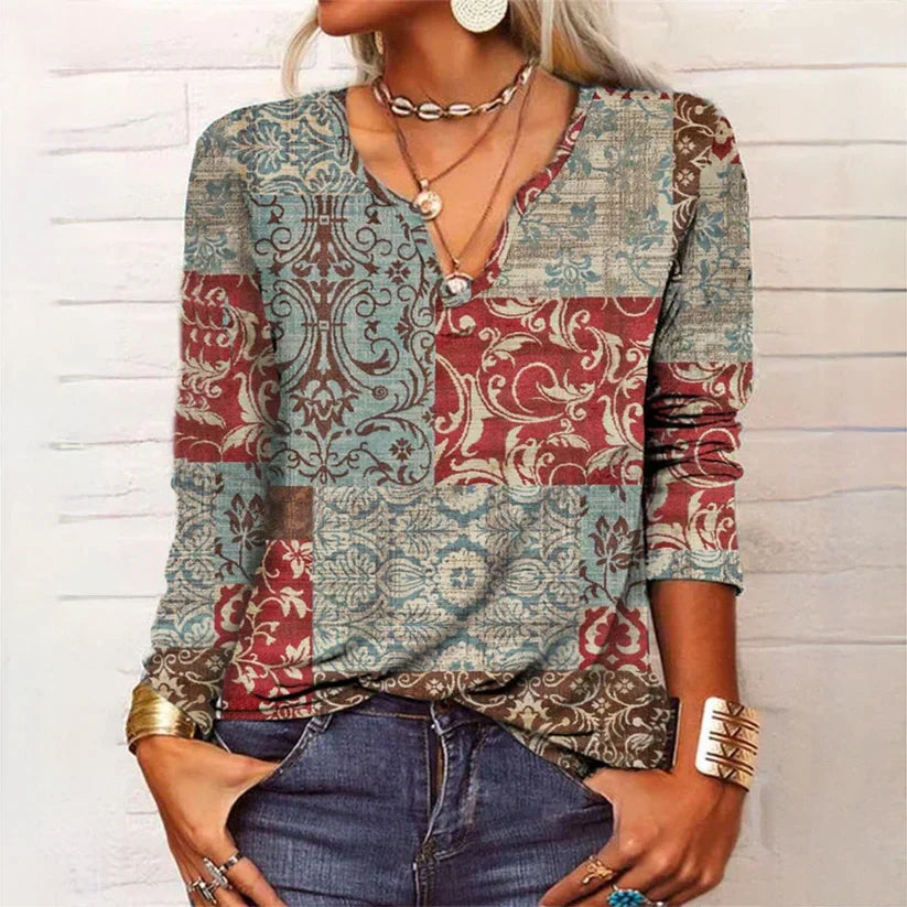 Autumnal women's blouse with V-neck – Lina