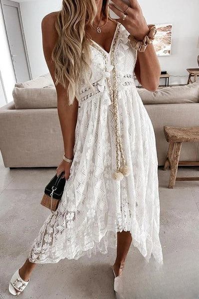 White Crocheted Fringed Dress - Élodie