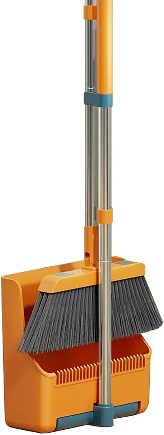 Large broom and dustpan set – long handle with a 180° swivelling broom head – Clavira