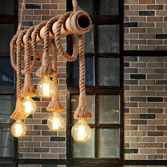 Adjustable Bamboo Pendant Lamp with Industrial Rope Design - EcoChic