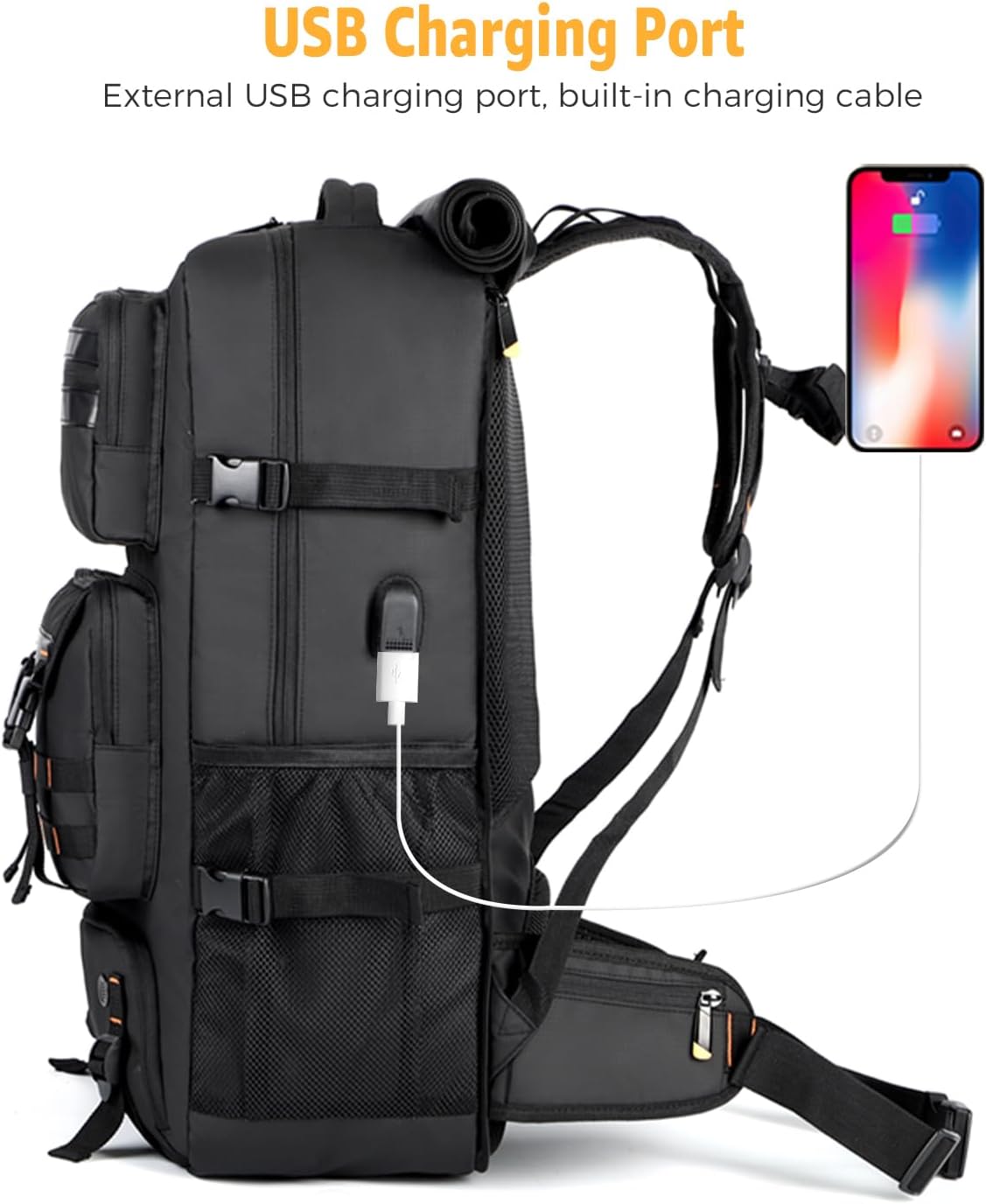50L airline-approved travel rucksack with shoe compartment and fold-away carry strap
