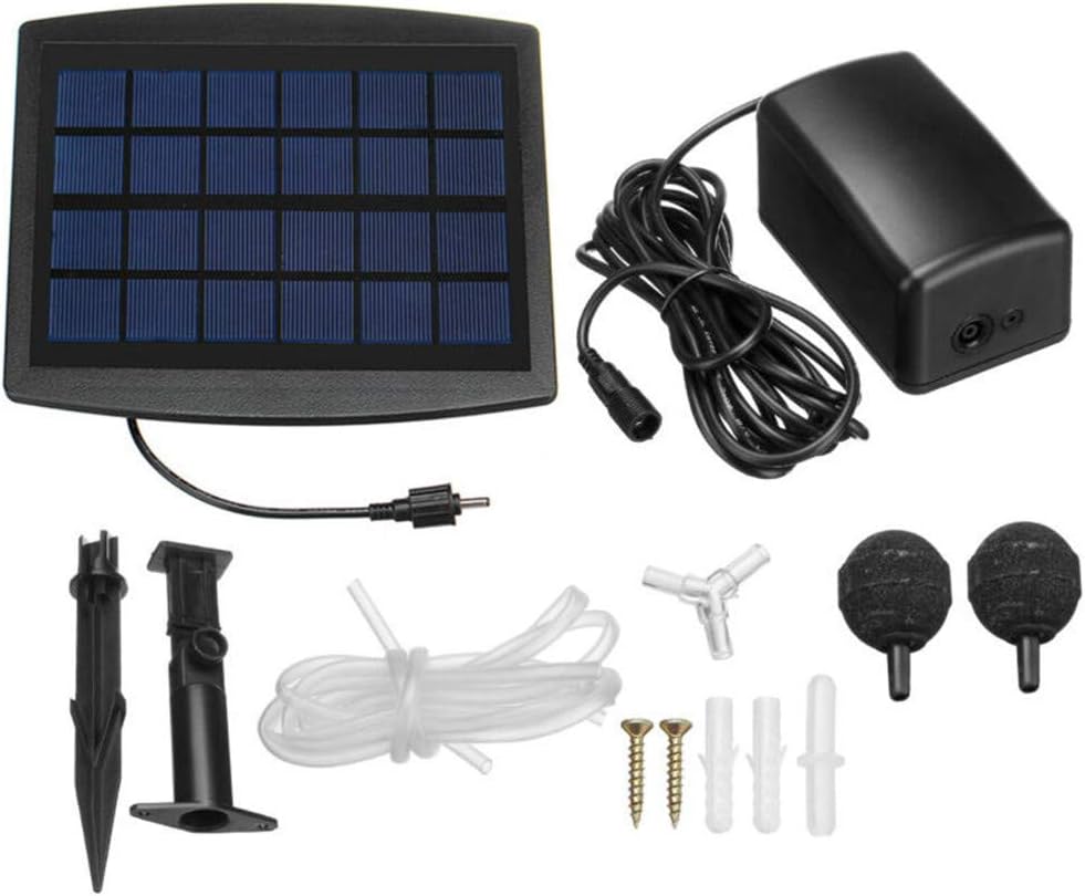Solar-powered air pump kit 2.5 W with hoses and air stones