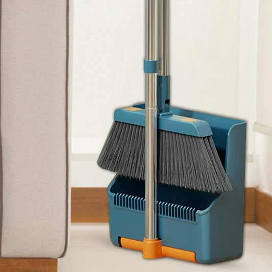 Large broom and dustpan set – long handle with a 180° swivelling broom head – Clavira