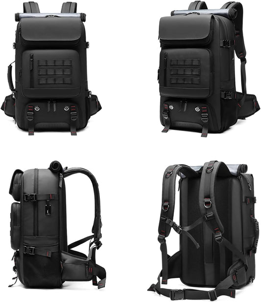 50‑litre waterproof travel rucksack with shoe compartment and USB port