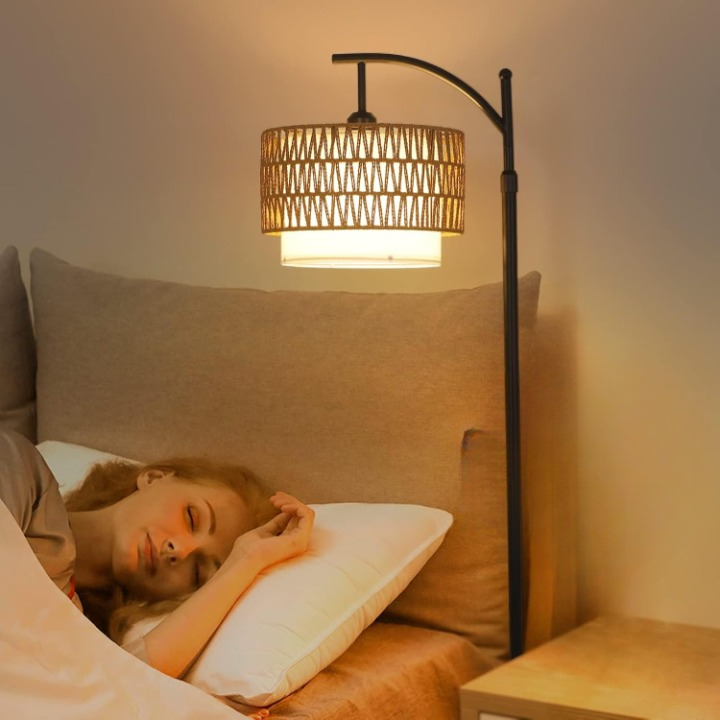 Arc floor lamp with remote control and double lampshades – Norvella