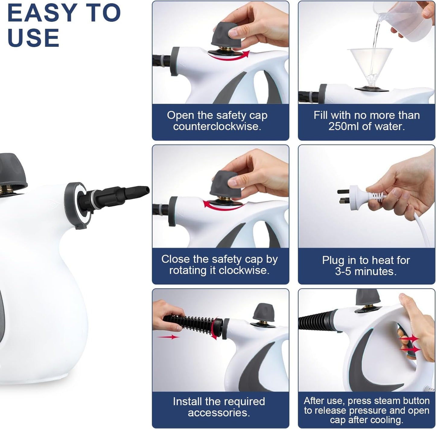 High-pressure handheld steam cleaner with 9-piece accessory set – Valtira
