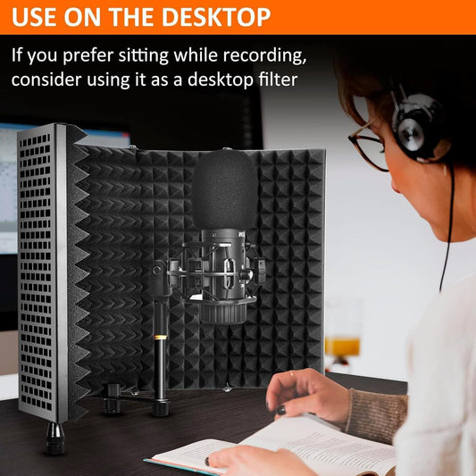 Three-layer foldable microphone isolation shields with tripod stand