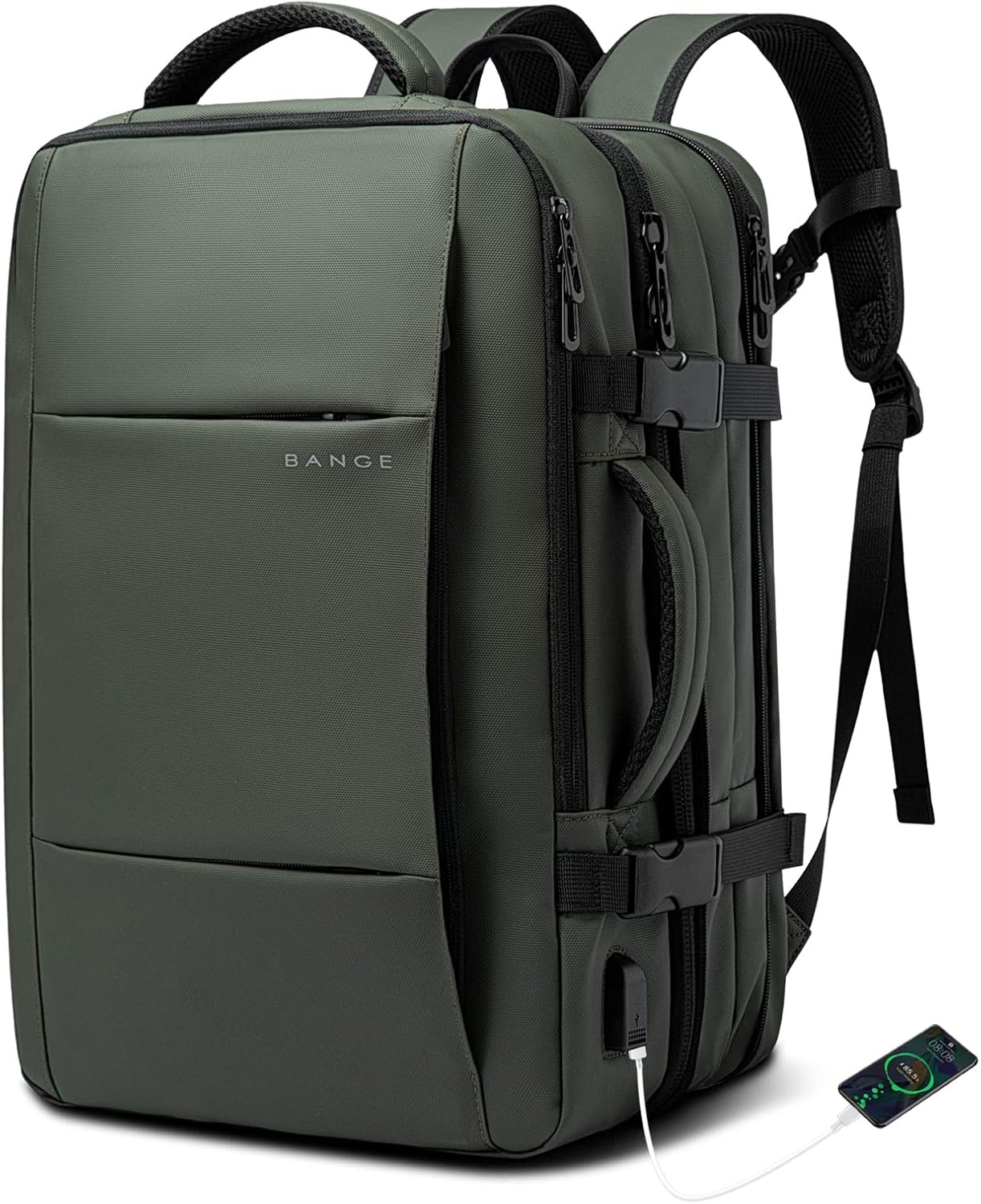 Expandable 26–45 L waterproof travel backpack with laptop compartment and duffel option.