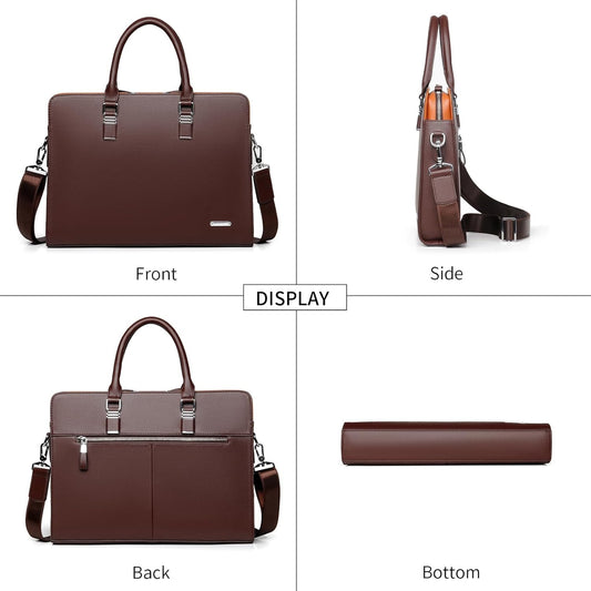 Genuine leather multi-compartment business laptop bag for professionals
