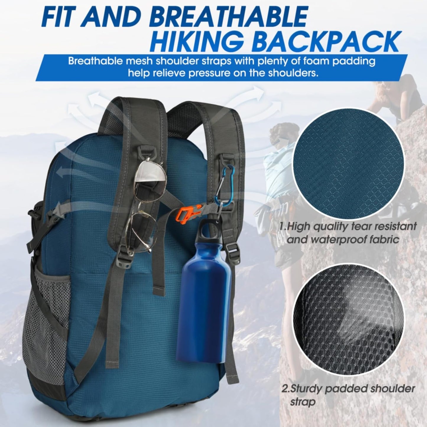 40L waterproof hiking and camping backpack – lightweight & foldable – 2 for the price of 1