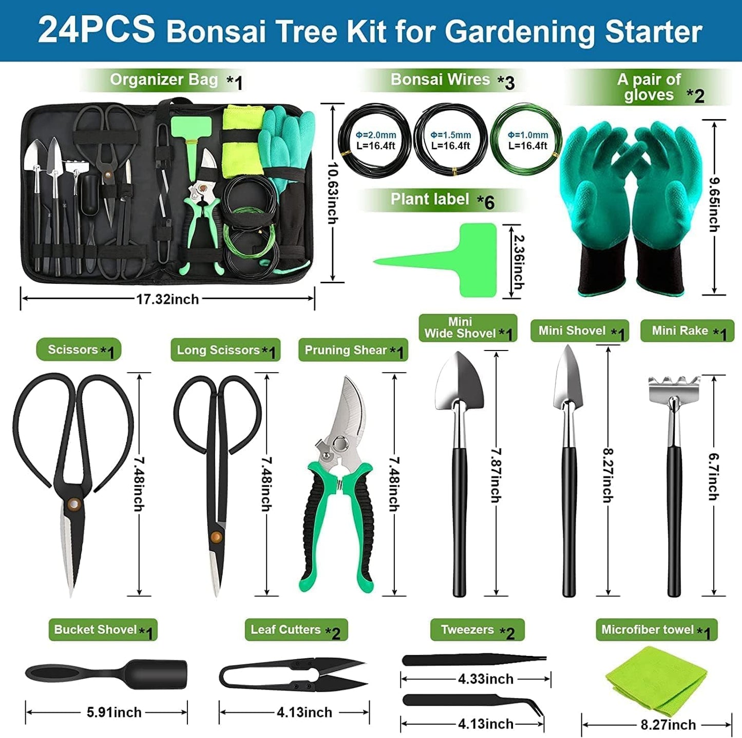 24-piece bonsai tree care kit with high-alloy steel tools and PU leather case – Sevora