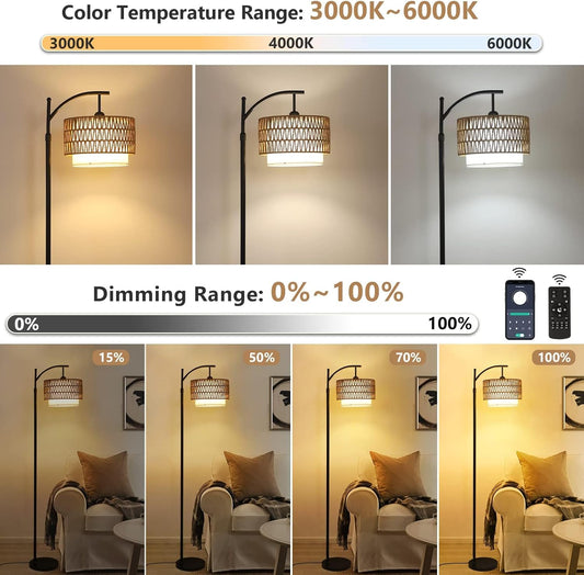 Arc floor lamp with remote control and double lampshades – Norvella