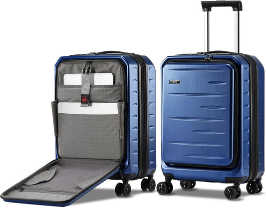 Expandable hard-shell suitcase with front compartment and TSA lock.
