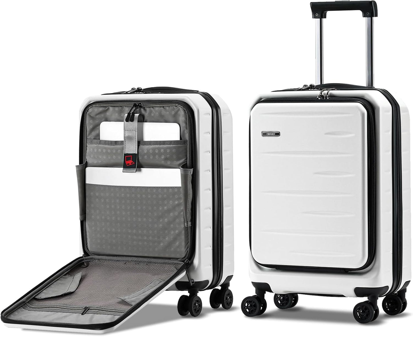 Expandable hard-shell suitcase with front compartment and TSA lock.