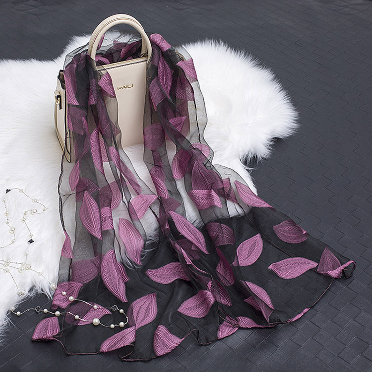 Autumnal ladies' silk scarf with floral pattern and cut-out design – Fiora (Buy one, get one free)