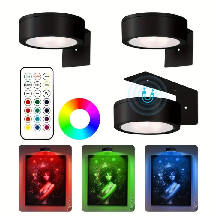 Three black lights with remote control and colour wheel, plus pictures lit in red, green and blue 9