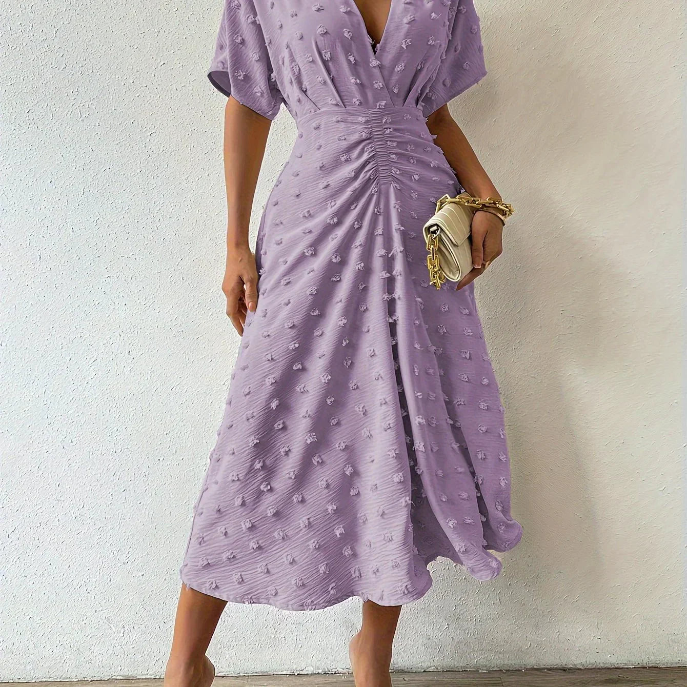 Refined Pleated Midi Dress with Ruffles | Evening Dress