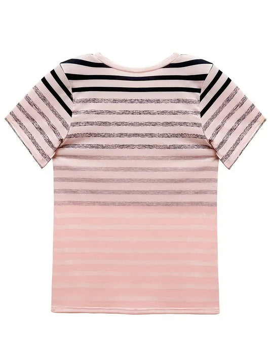 Striped women's T-shirt with round neckline & gradient – Melia