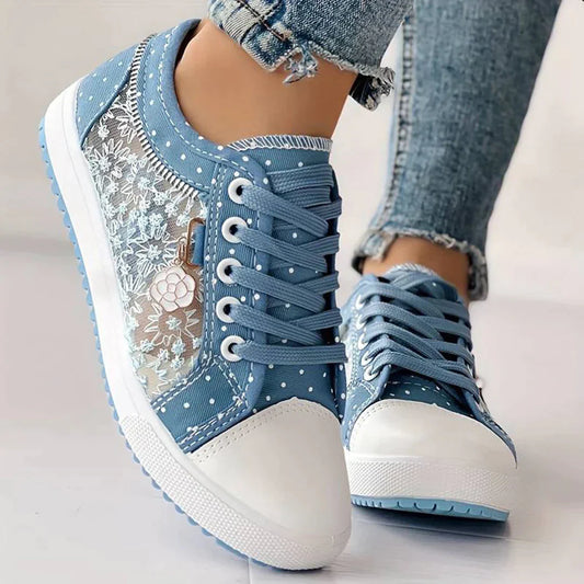 Breathable women's canvas trainers with autumnal floral lace – Celina