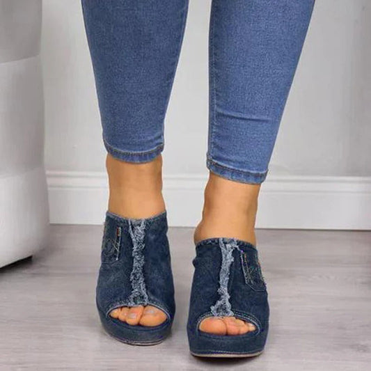 Ladies' denim wedge sandals – Elisabetta