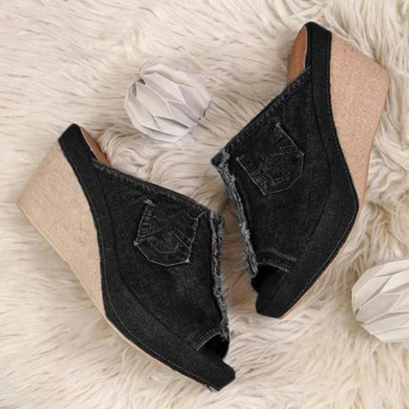 Ladies' denim wedge sandals – Elisabetta