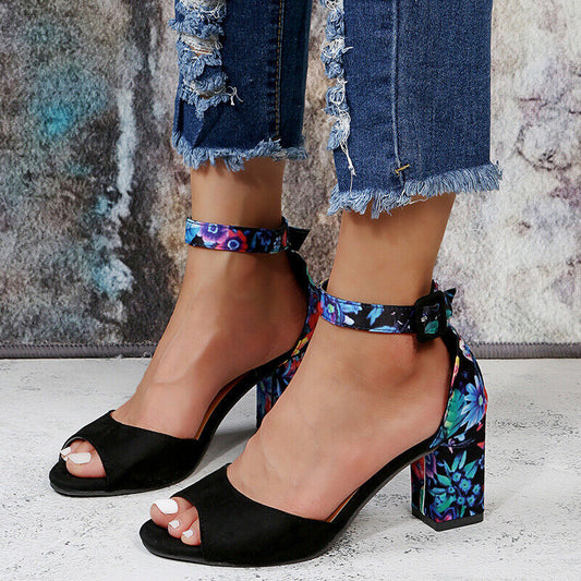 Floral High Heels with Ankle Straps - Marcella