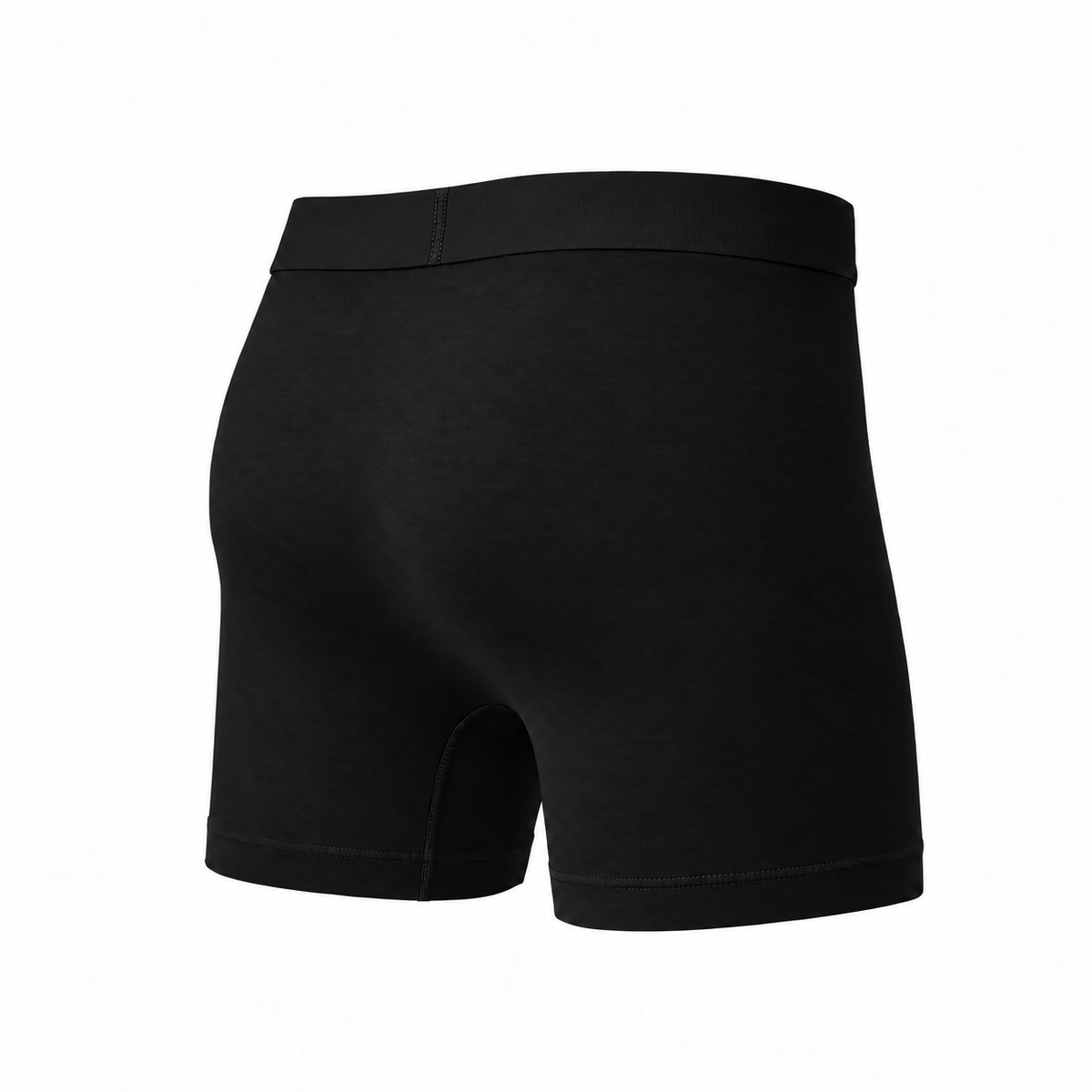 Black boxer brief seen from the back at an angle, showing the smooth seat and plain waistband. 14