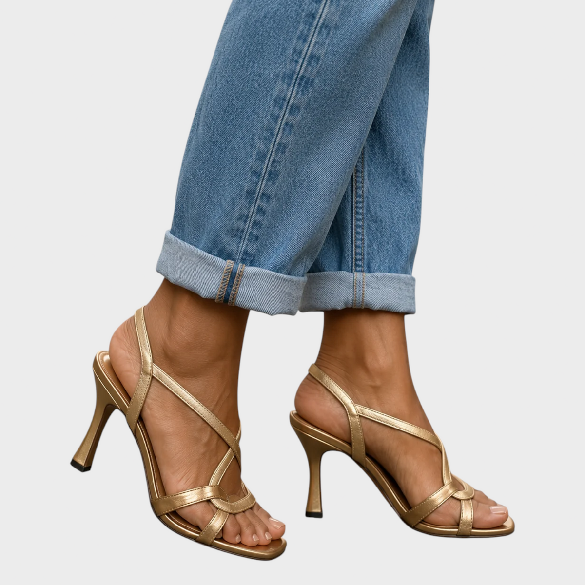 Elegant Gold Strappy Heeled Sandals 2