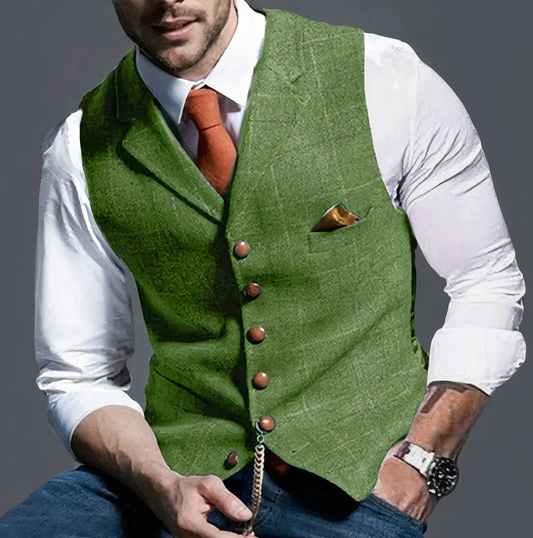 Checked Men's Waistcoat With Notch Lapel - Aubrey