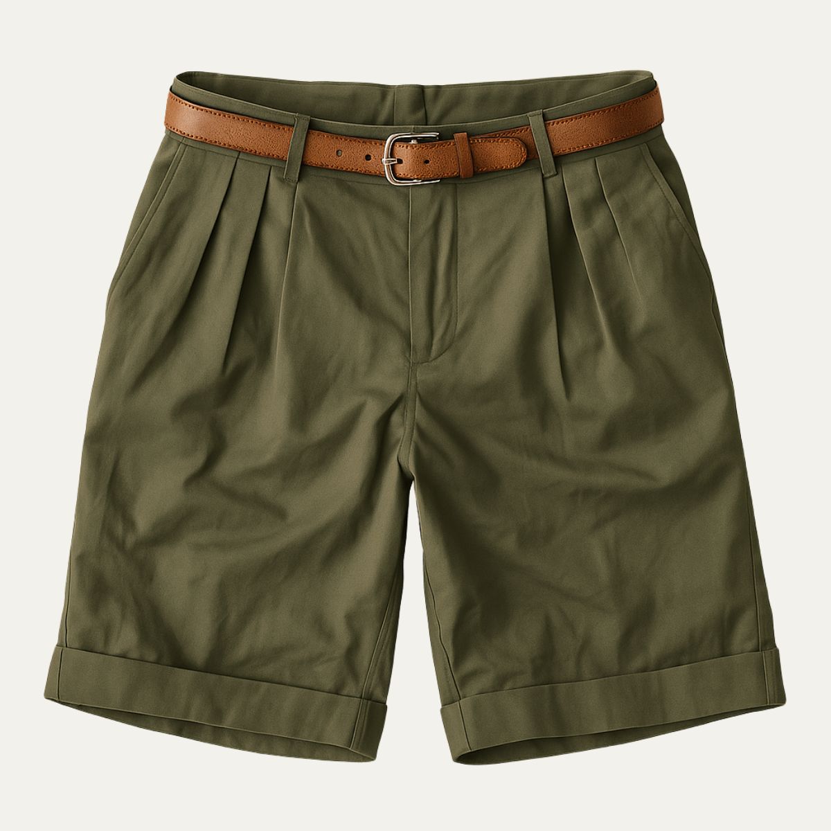 Classic Men's Chino Shorts With Double Pleat And Turn-Up Hem 13