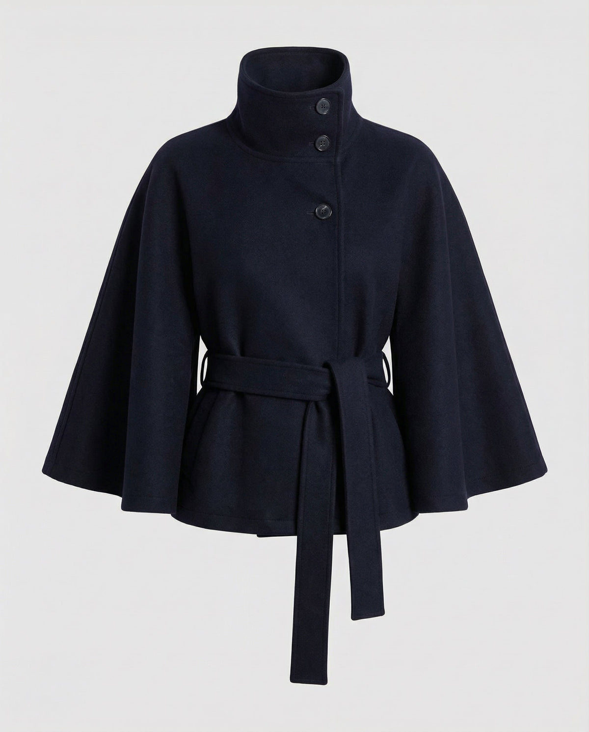 Women's Belted Wool-Blend Cape Jacket - High-Collar Winter Layer 4