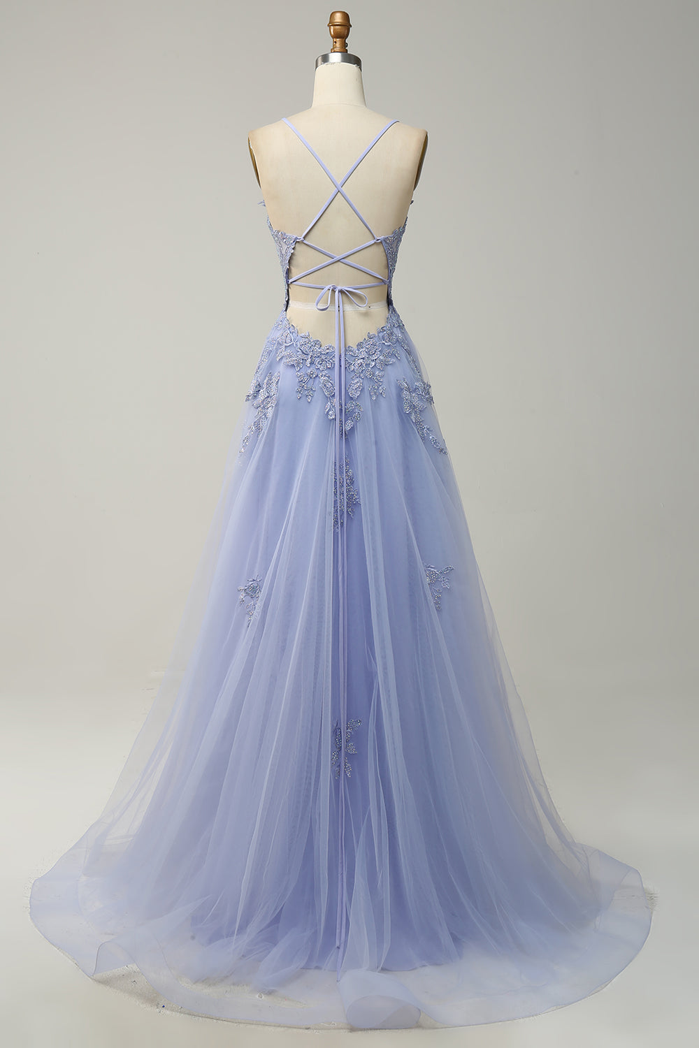 Stylish A-line Evening Dress with Spaghetti Straps and Lace-up Closure - Julia