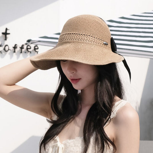 Trendy summer straw sun hat with ponytail opening - SonnenSchwung