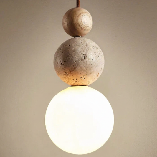 Hängelampe Travertin Holz - WoodSphere