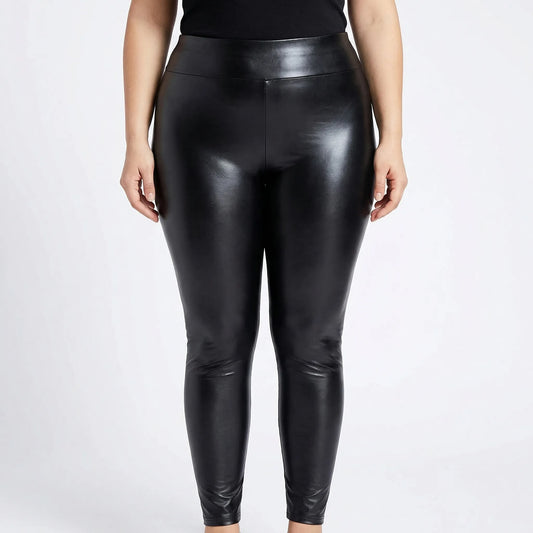 High-Waist Faux Leather Plus Size Leggings - Lorena