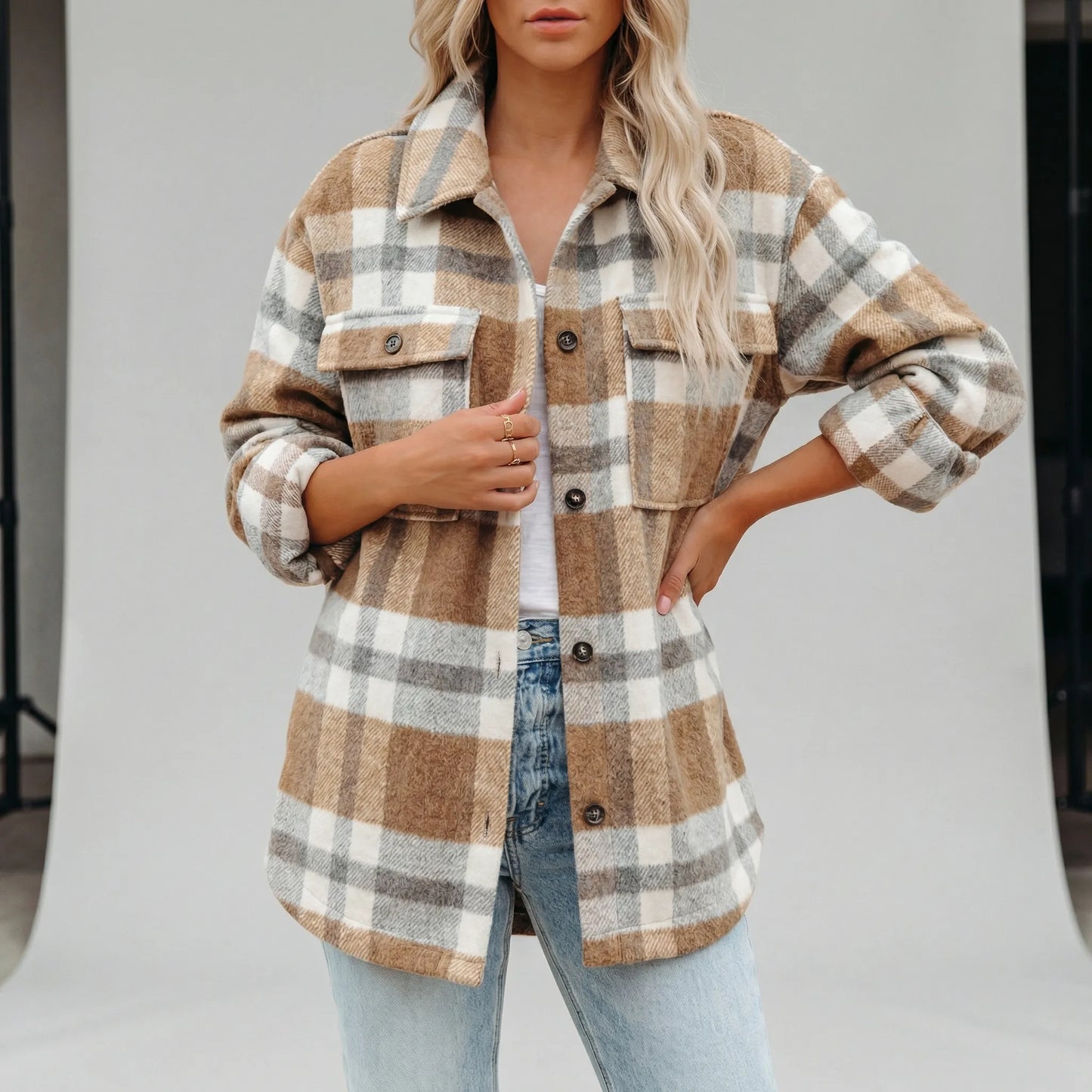 Hip-Length Checked Shirt Jacket - Michelle