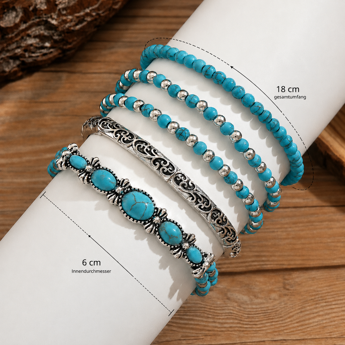 Bohemian Bracelet Set – 5-Piece Turquoise Beaded Stack 4