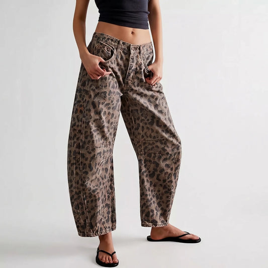 Leopard Print Barrel Jeans - Frances