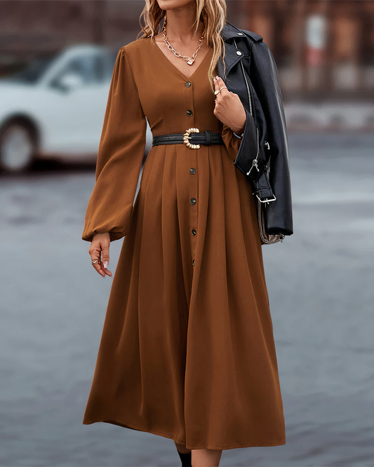 Maxi Autumn Dress with Button Closure – Amira