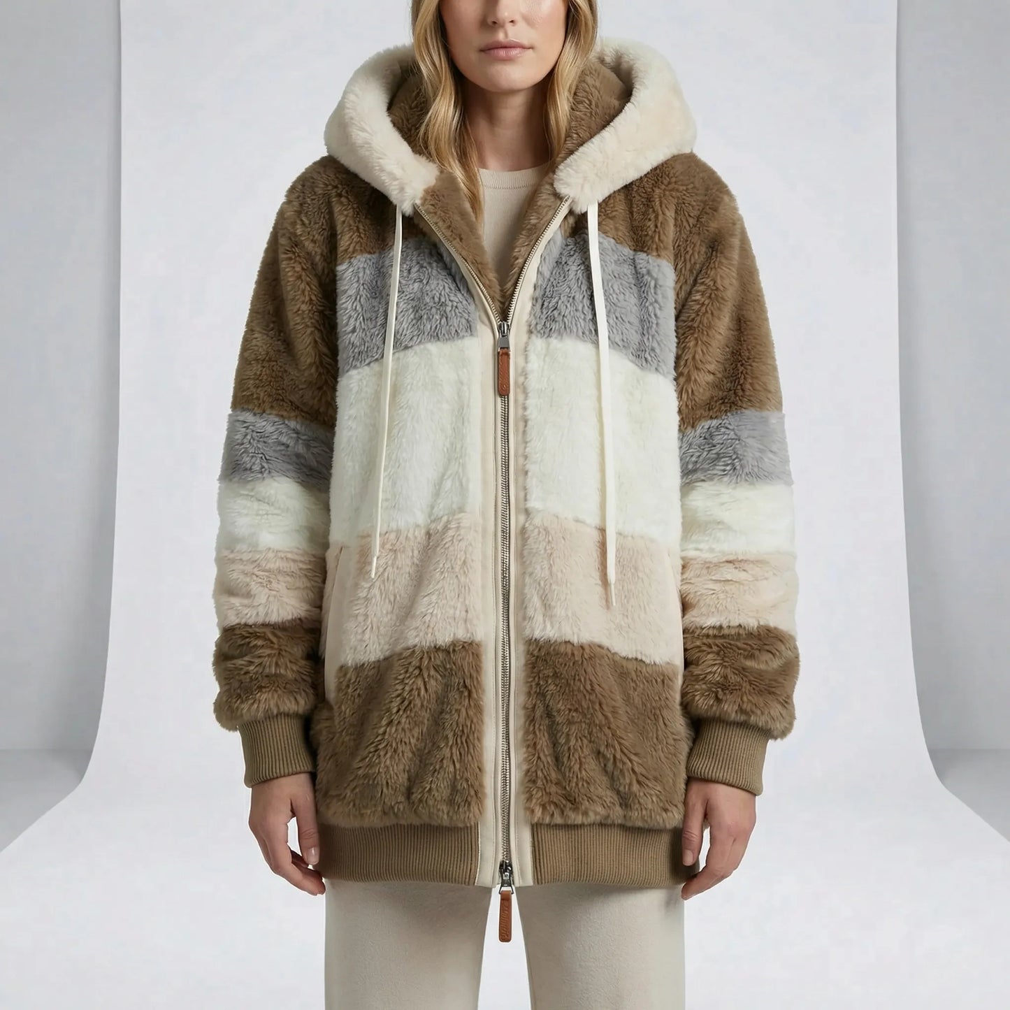 Mid-Length Faux Fur Coat Hoodie - Theresa