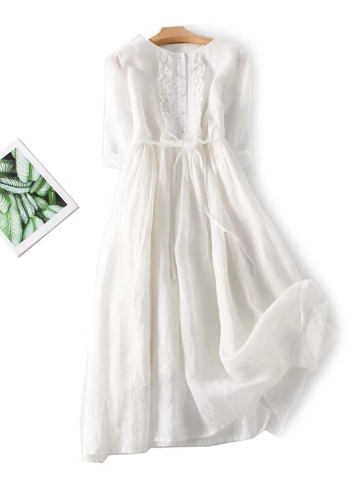 Light Linen Dress with Pleat Detail - Sofia