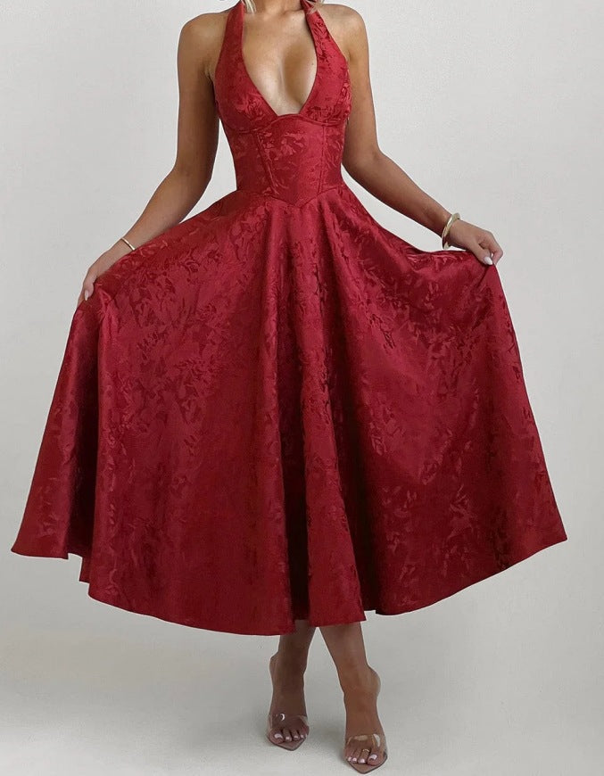 Stylish Women's A-Line Cocktail Dress with Deep V-Neck – Liora