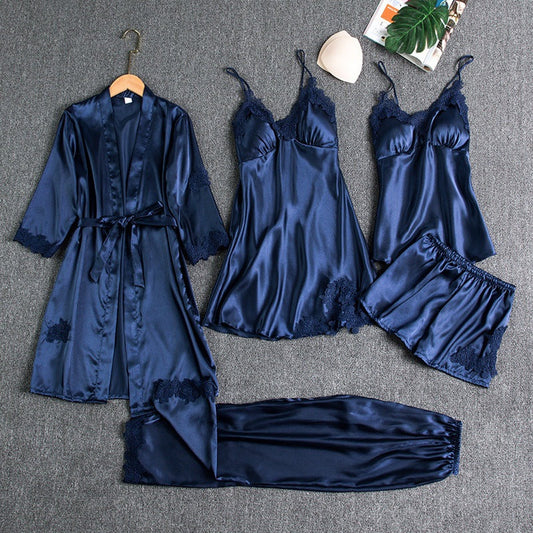 5-Piece Satin Sleep Set with Lace for Women – Liora