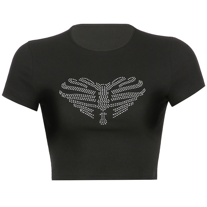 Trendy women's crop top with rhinestone skeleton pattern – Yara