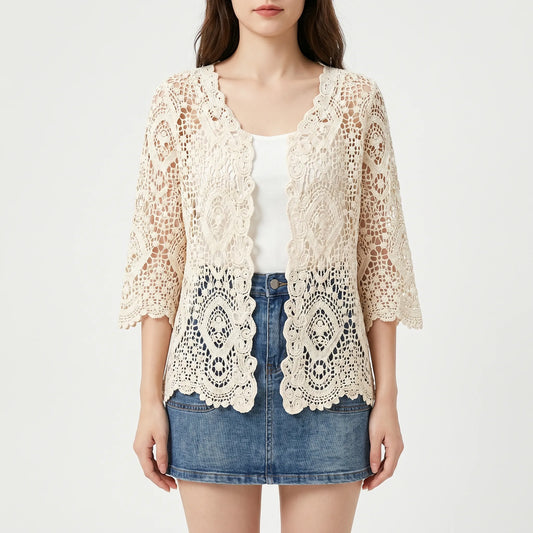 Open Front Crochet Style Cardigan - Margie